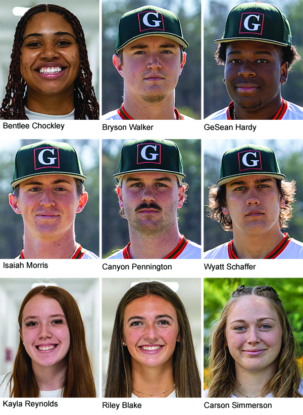 GTCC athletes pictured are (top row, left to right) Bentlee Chockley, Bryson Walker, GeSean Hardy, (second row) Isaiah Morris, Canyon Pennington, Wyatt Schaffer, (third row) Kayla Reynolds, Riley Blake, Carson Simmerson.